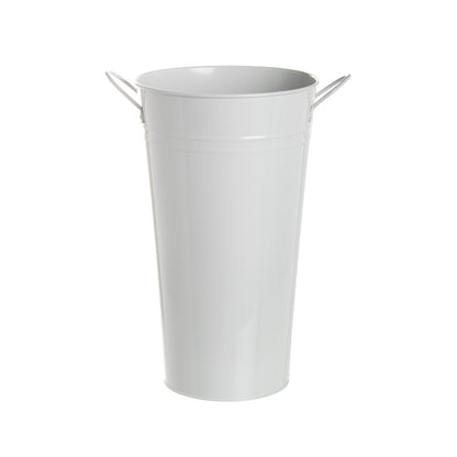 Tin Conical Display Vase with side Handle White (18x30cmH)