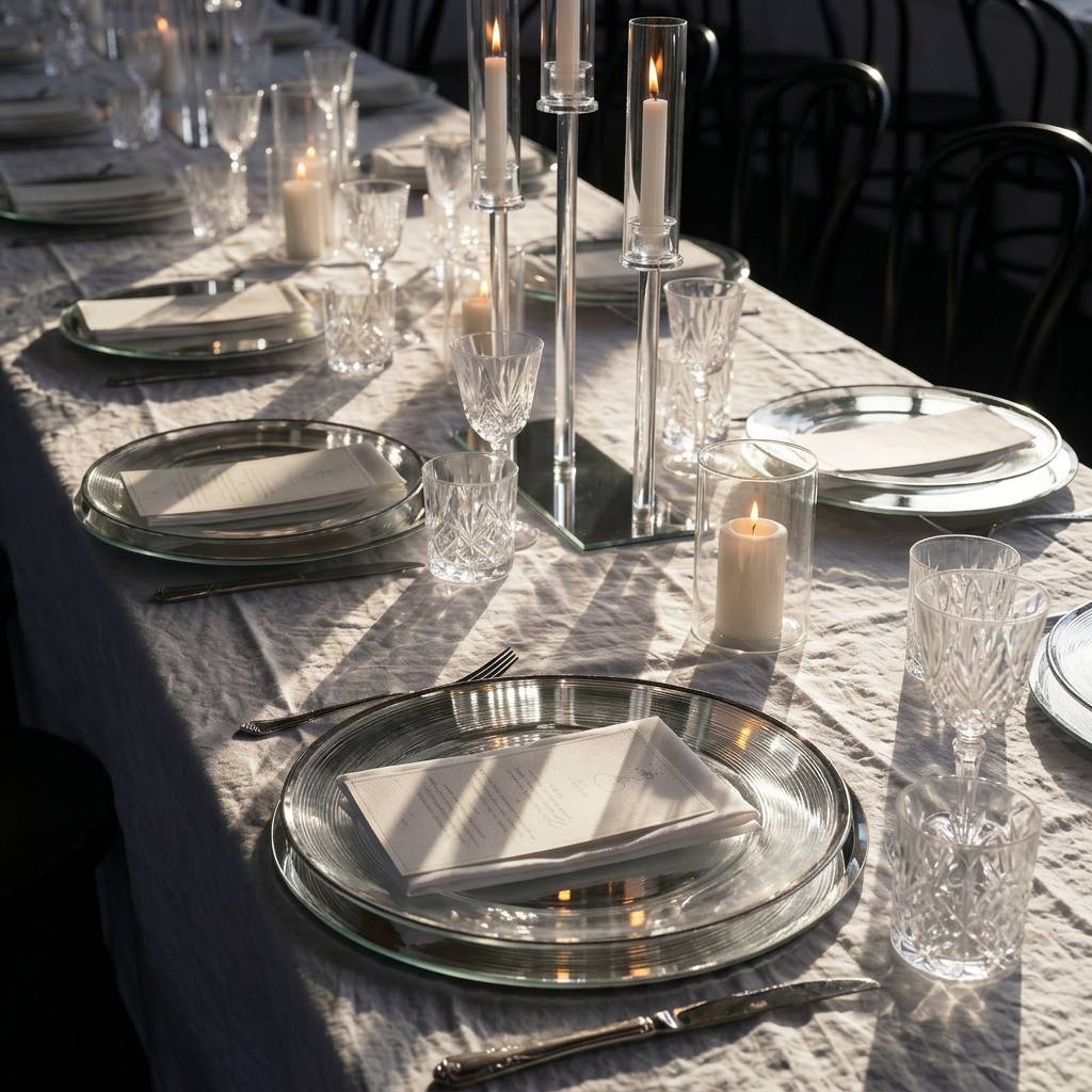 Modern Mirror & Crystal Tablescape