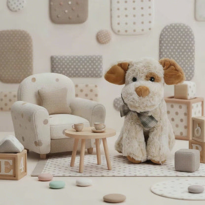 Smudges Puppy w Bow Plush Soft Toy Soft Brown (25cmHT)