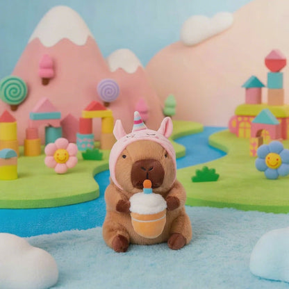 Capybara w Cupcake & Unicorn Hat Plush Toy Brown (25cmST)