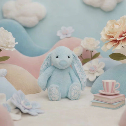 Petals Bunny w Bow Pattern Eco Plush Blue (30cm.ST)