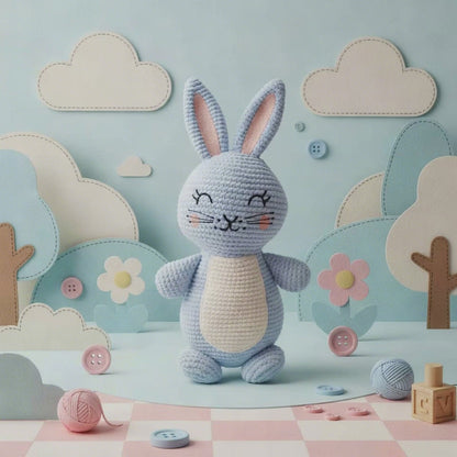 Rosie Knitted Bunny Plush Soft Toy Blue (29cmHT)