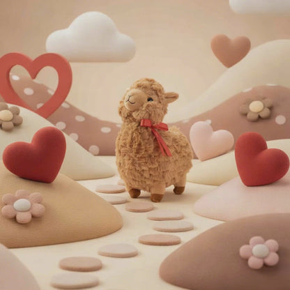 Fuzzy Wuzzy Plush Llama w Bow Brown (24cmHT)