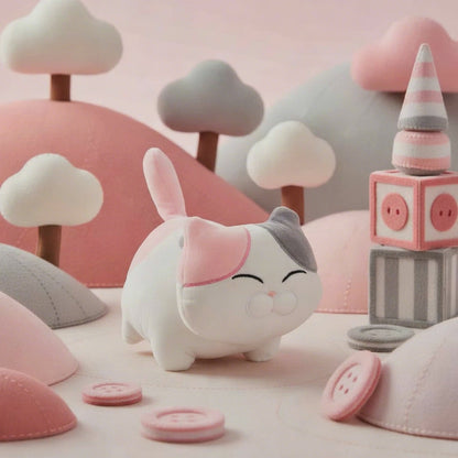 Happy Cat Plush Puff Soft Toy Pink Grey (25cmHT)