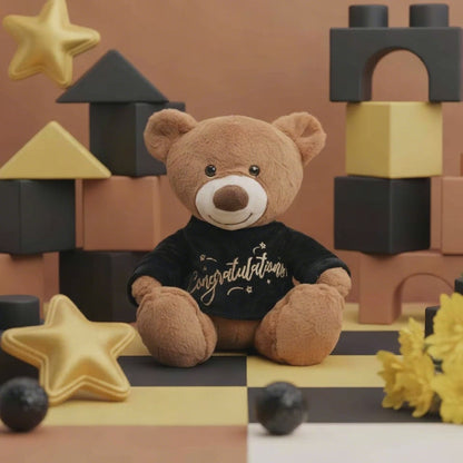 Teddy Bear Caleb w Congratulations T-Shirt Black (21cmST)