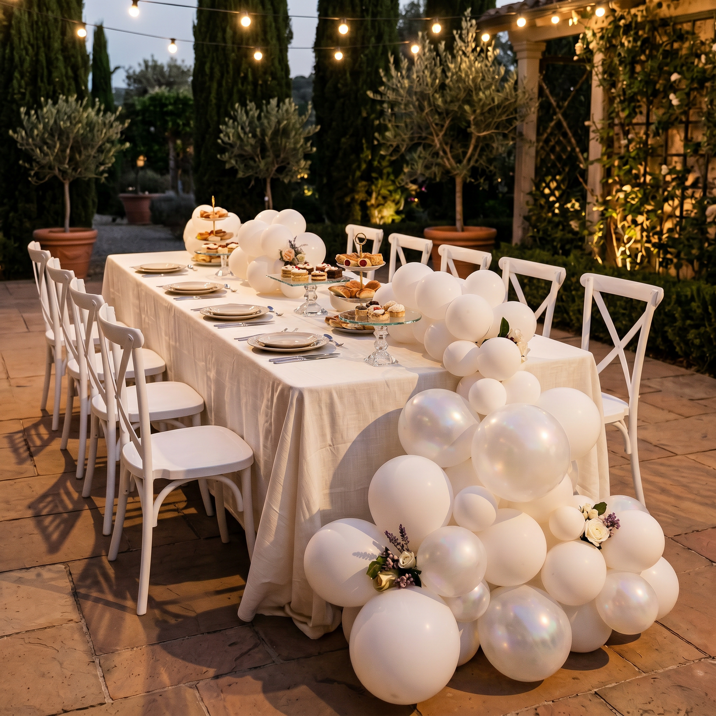 Elegant White Balloon Celebration Tablescape