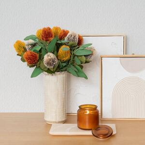 Capture the essence of the Australian wilderness with our native Banksia stems in cream grey, golden yellow and orange, a testament to nature’s unparalleled beauty. 

Standing proud at 59cm, each meticulously crafted flower head, measuring 6cm wide and 7cm tall, exudes lifelike realism thanks to its real touch material. While the stem and flower head boast an authentic appearance, the fabric leaves add a touch of durability without compromising on aesthetic appeal.

SKU: 479201OR, 479201YE, 479201GRY
.
.
#kochandco #kochinspo #banksia #artificialflowers
