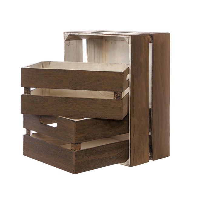 Wooden Crate Storage Box Set 3 Brown (41x31x19cmH)