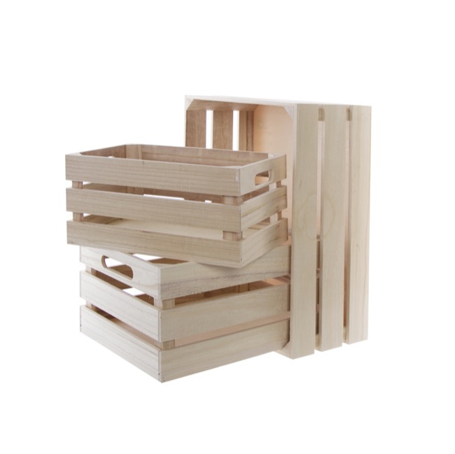 Wooden Crate Storage Box Set 3 Natural (41x30x18cmH)