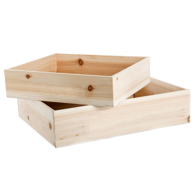 Wooden Hamper Box Set 2 Hamper Natural (43x34x10cmH)