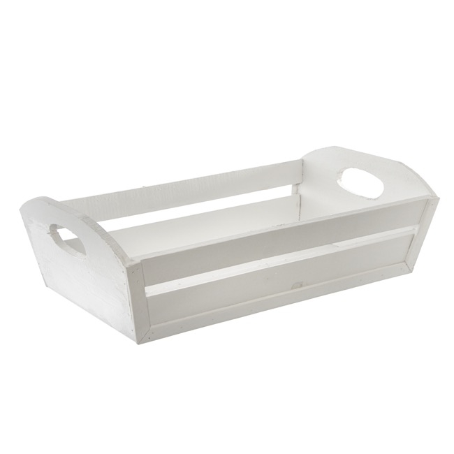 Wooden Hamper Tray with Slats White Wash (36x24x11cmH)