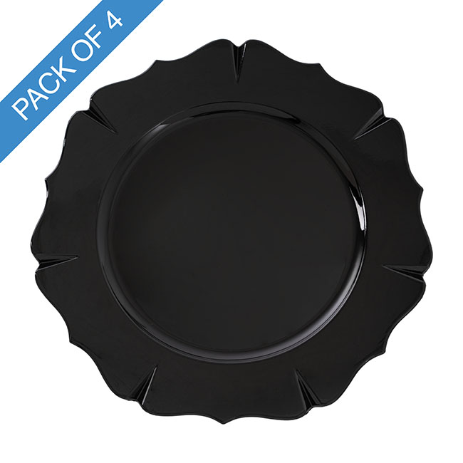 Scallop Rim Charger Plate Pack 4 Black (33cmD)