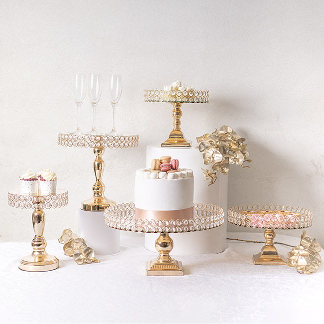 Crystal Glass Cake Stand Gold (30cmDx14cmH)