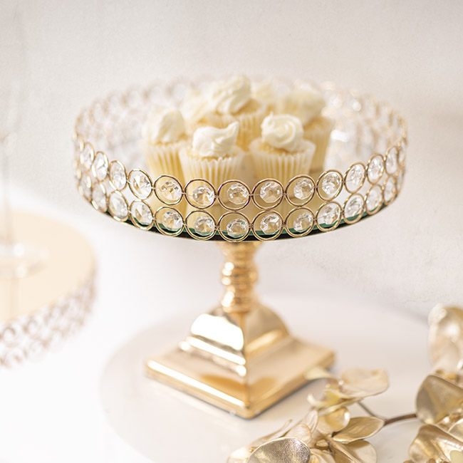 Crystal Glass Cake Stand Gold (25cmDx23cmH)