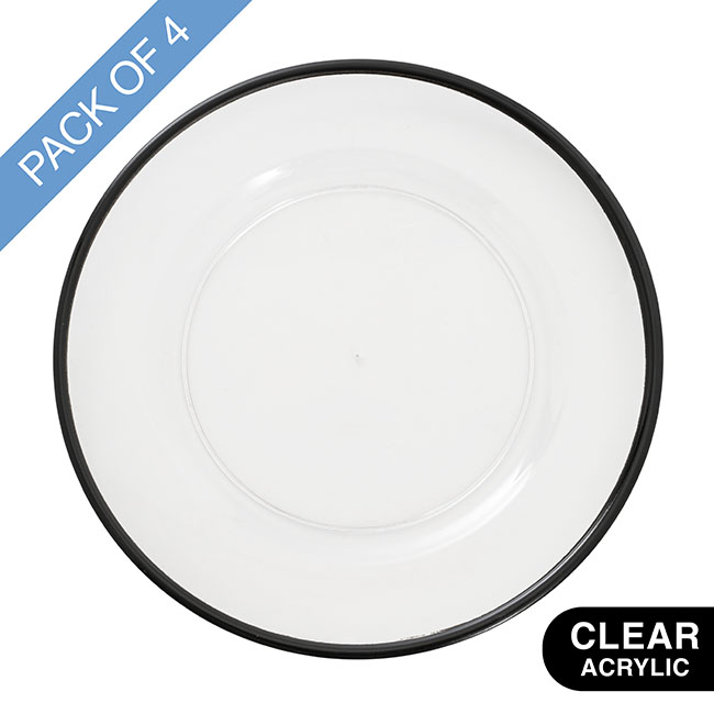 Clear Charger Plate w Black Edge Pack 4 (33cmD)
