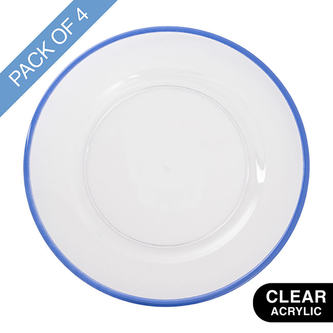 Clear Charger Plate w Blue Edge Pack 4 (33cmD)