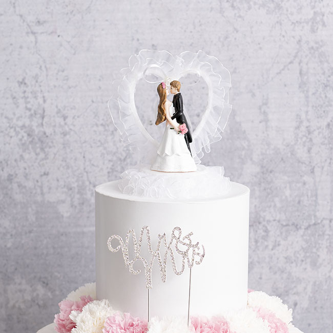 Cake Topper Bride & Groom Heart White (12Wx15cmH)