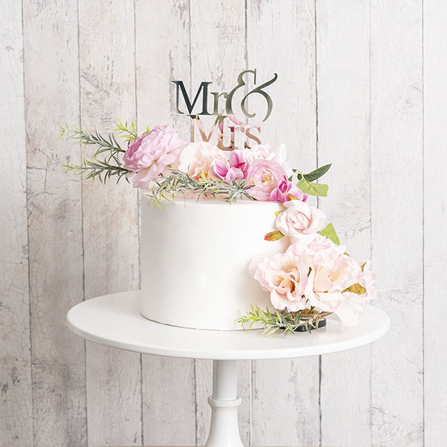 Cake Topper Mr & Mrs Acrylic Silver (13cmWx15.5cmH)