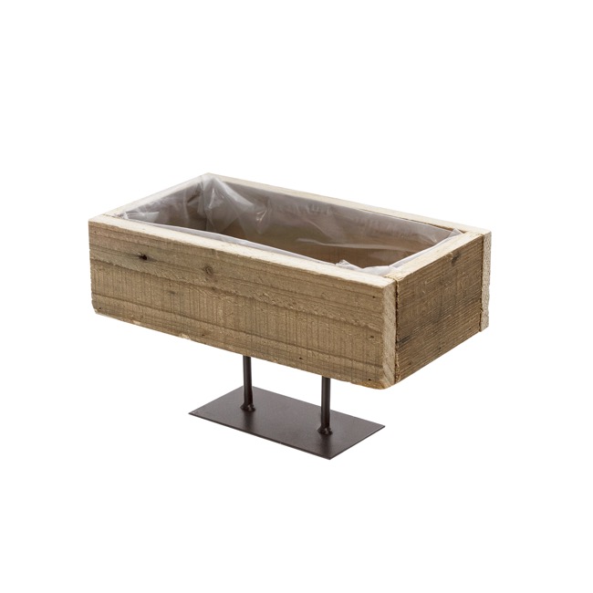 Wood Planter Tray with Metal Stand Natural (21x12x13cmH)