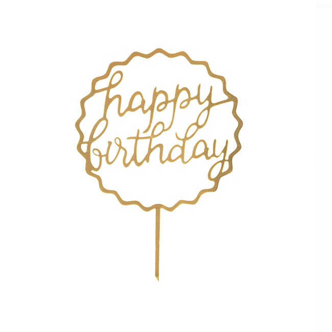 Cake Topper Happy Birthday Bubble Acrylic Gold (11cmWx17cmH)