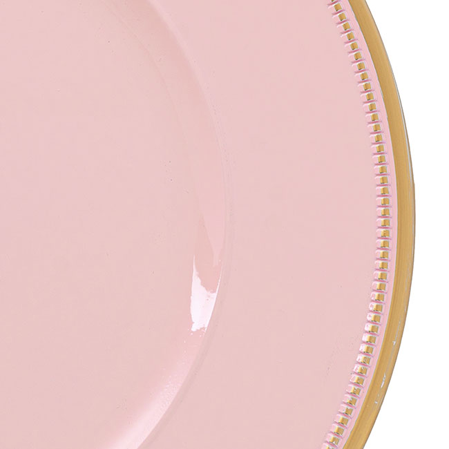 Round Charger Plate w Gold Edge Soft Pink Pack 4 (33cmD)