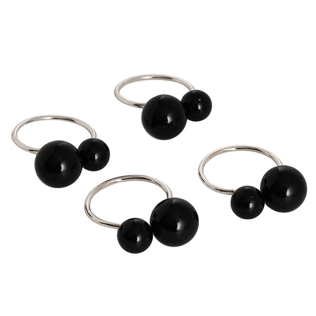 Black Pearl Napkin Ring Pack 4 Silver (4.5cmD)