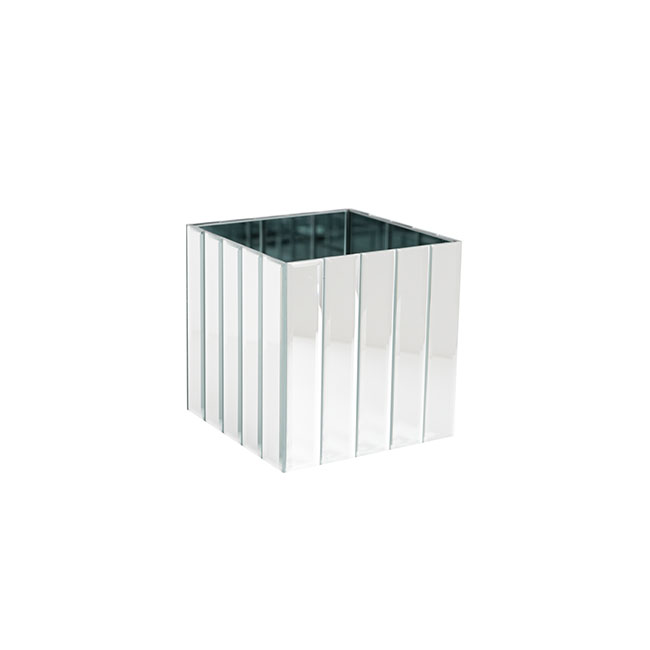 Mirror Strip Cube Vase Silver (15x15x15cmH)