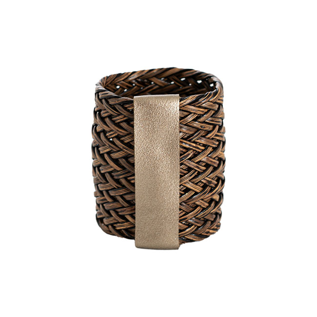 Woven Leather Napkin Ring Pack 4 Brown (3.8x5.5cmH)