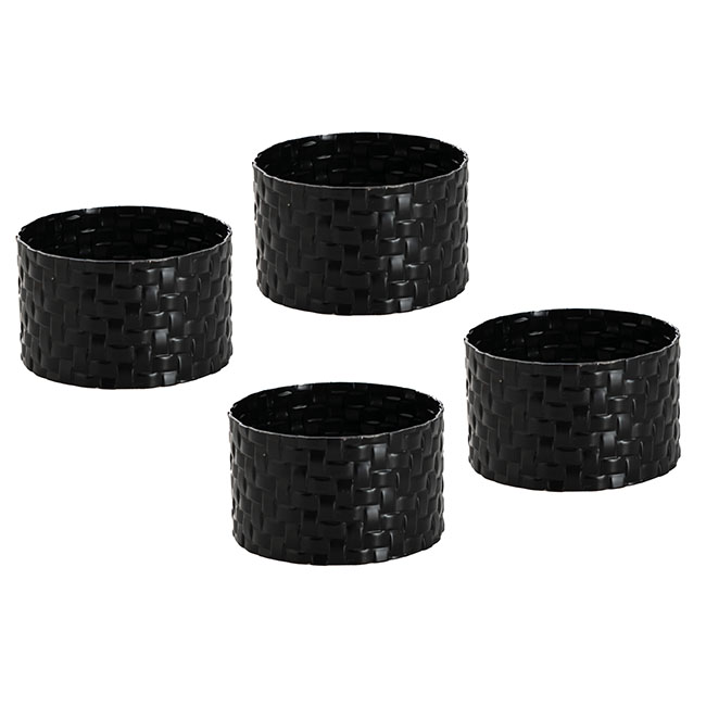 Rattan Look Metal Napkin Ring Pack 4 Black (4.5x3cmH)