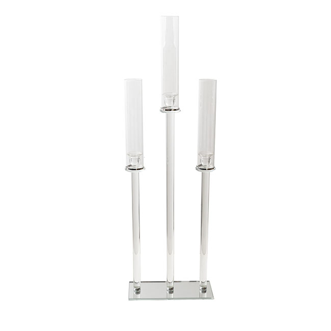 Crystal Glass 3 Head Linear Pillar Candelabra Clear (96cmH)