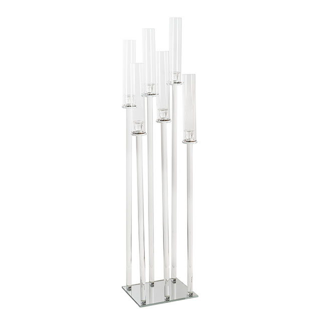 Crystal Glass 6 Head Spiral Pillar Candelabra Clear (130cmH)