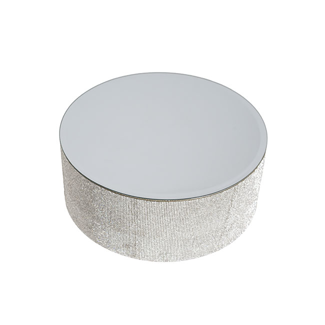 Mirror Diamond Round Platform Riser Silver (30cmDx12cmH)