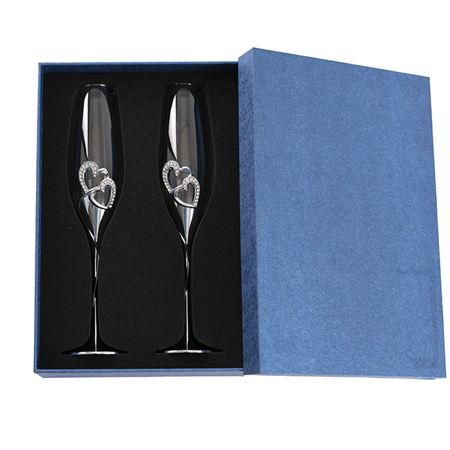 Champagne Glass w Love Hearts 2PC Set Silver (56Dx260mmH)
