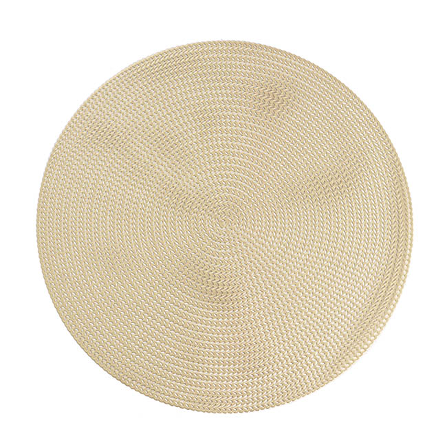 Table Placemat Set 2 Round Rattan Look Champagne (38cmD)