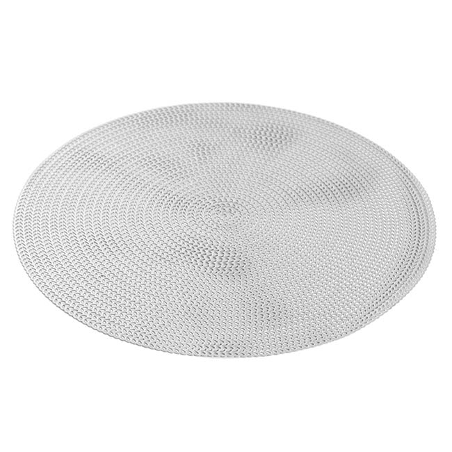 Table Placemat Set 2 Round Rattan Look Silver (38cmD)