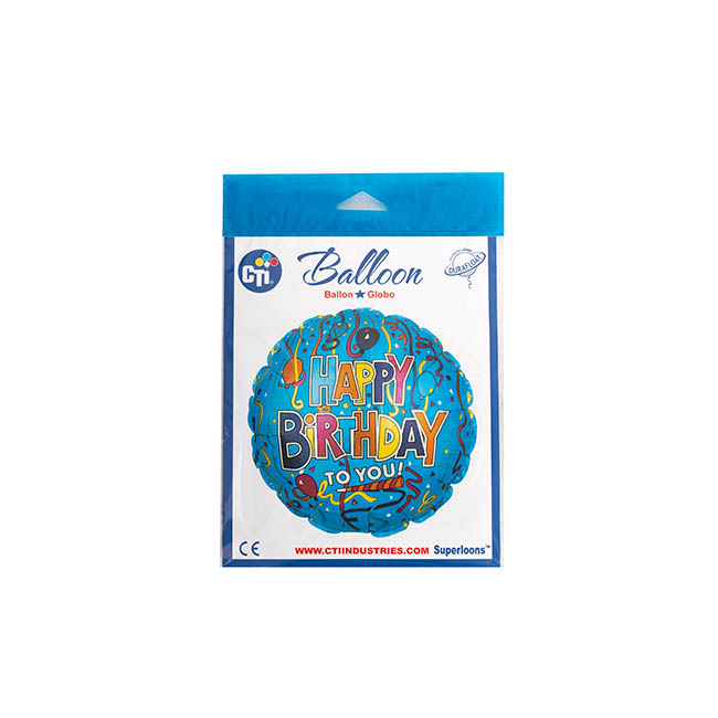 Foil Balloon 17 (42.5cm Dia) Happy Birthday To You Blue