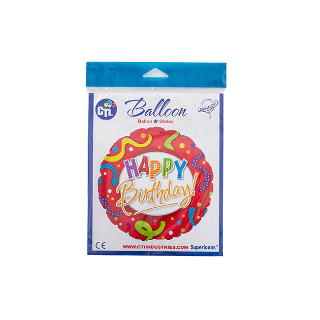 Foil Balloon 17(42.5cm Dia) Happy Bday Pattern Streamers