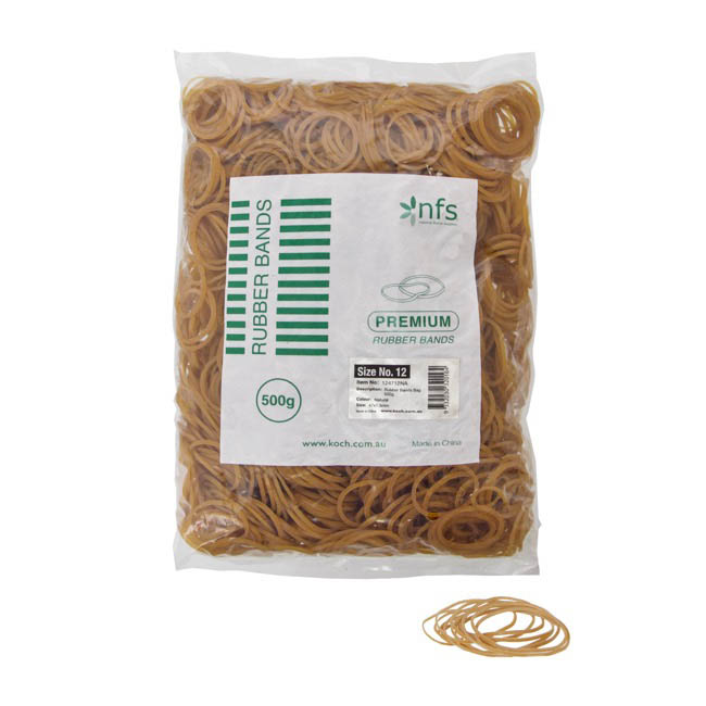 Rubber Bands Natural Bag 500g Size 12 (42mmLx1.5mmW)