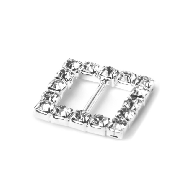 Corsage Buckle Diamante Square Mini Silver (17mm) Pack 12