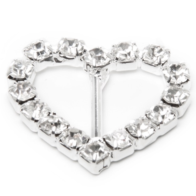 Corsage Buckle Diamante Heart Mini Silver (22x35mm) Pack 12