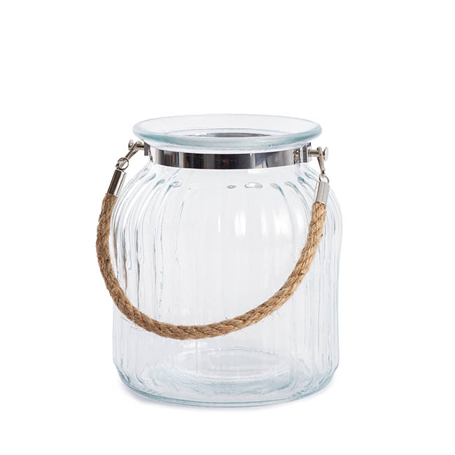 Hurricane Glass Jar with Jute Rope Clear (15Dx17cmH)