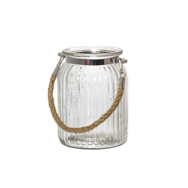 Hurricane Glass Jar with Jute Rope Clear (11Dx15cmH)