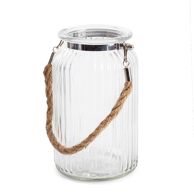 Hurricane Glass Jar with Jute Rope Clear (11Dx18.5cmH)