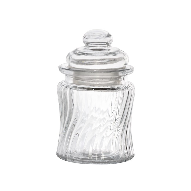 Glass Mini Jar Twisted Stripes with Lid Clear (7.5Dx12cmH)