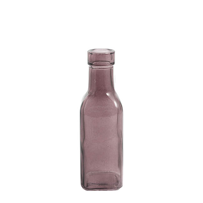 Glass Vintage Bottle Square Bud Vase Dark Brown (4.7x16cmH)