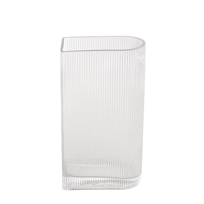 Glass Ribbed Bookend Vase Clear (14Dx8.5x25cmH)