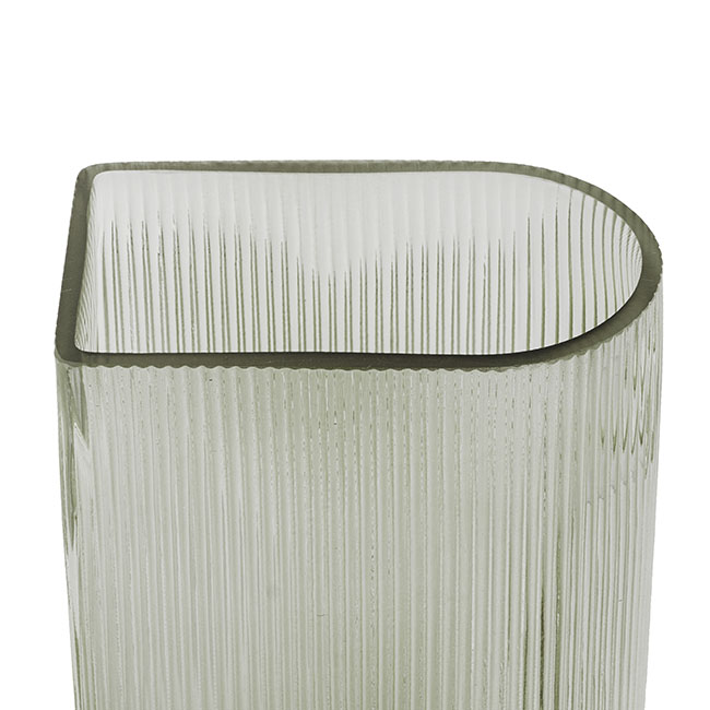 Glass Ribbed Bookend Vase Eucalyptus Green (14Dx8.5x25cmH)