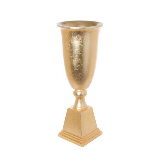 Fibreglass Modern Trumpet and Base Shiny Gold (31cmDx81cmH)