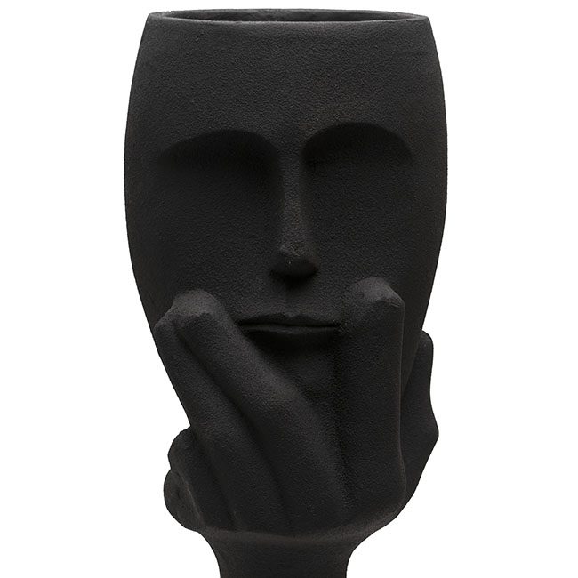 Fibreglass Face Urn Limestone Black (33cmWx83cmH)