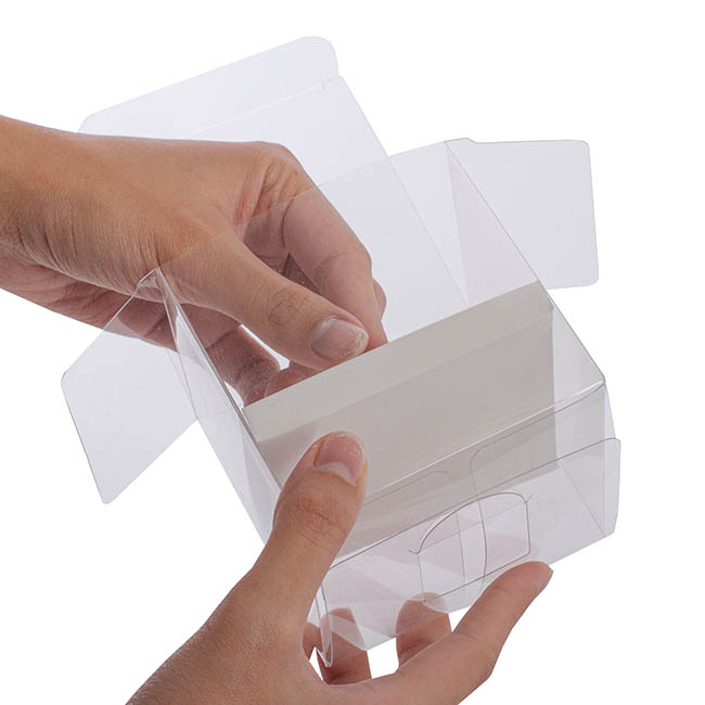 Cupcake Box Clear with Base 30mic White (90x90x90mm) Pack 10